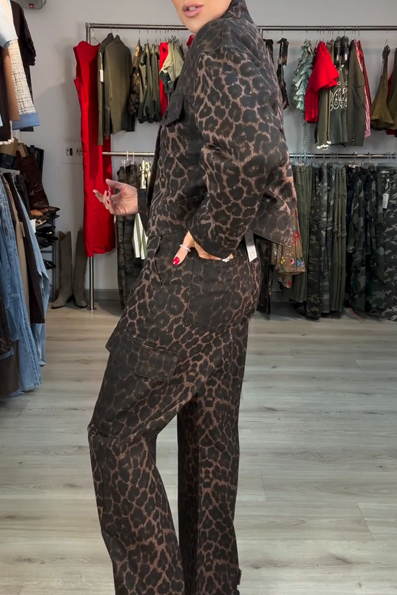 Women's Casual Leopard Loose Jacket or Cargo Pants