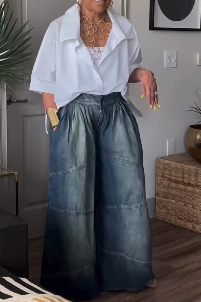 Women's Casual Loose Short Sleeve Shirt or Loose Casual Jeans