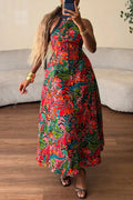 Women's Neck Hanging Sleeveless Printed Elegant Temperament Dress
