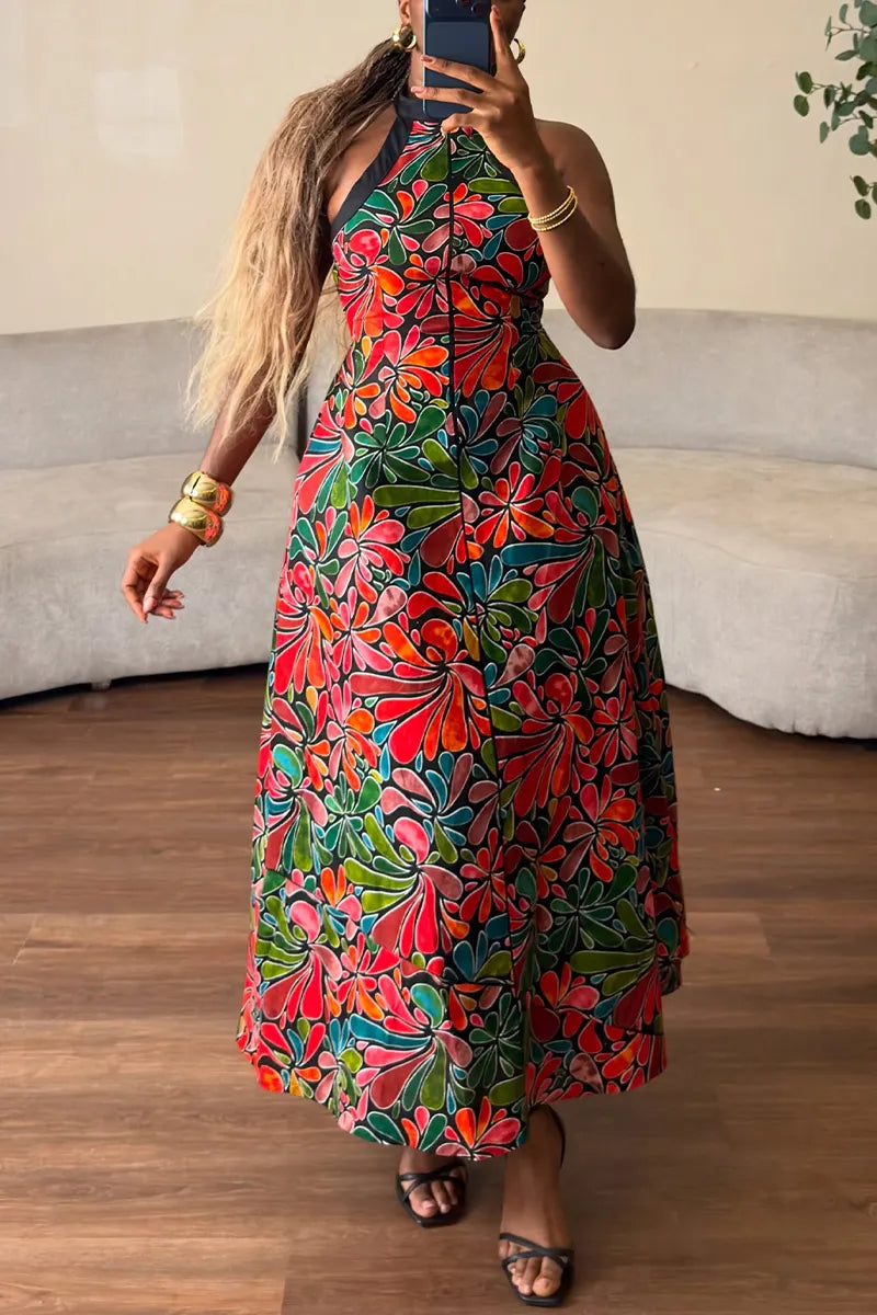 Women's Neck Hanging Sleeveless Printed Elegant Temperament Dress