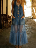 Casual Denim Dress With Organza-paneled Hem