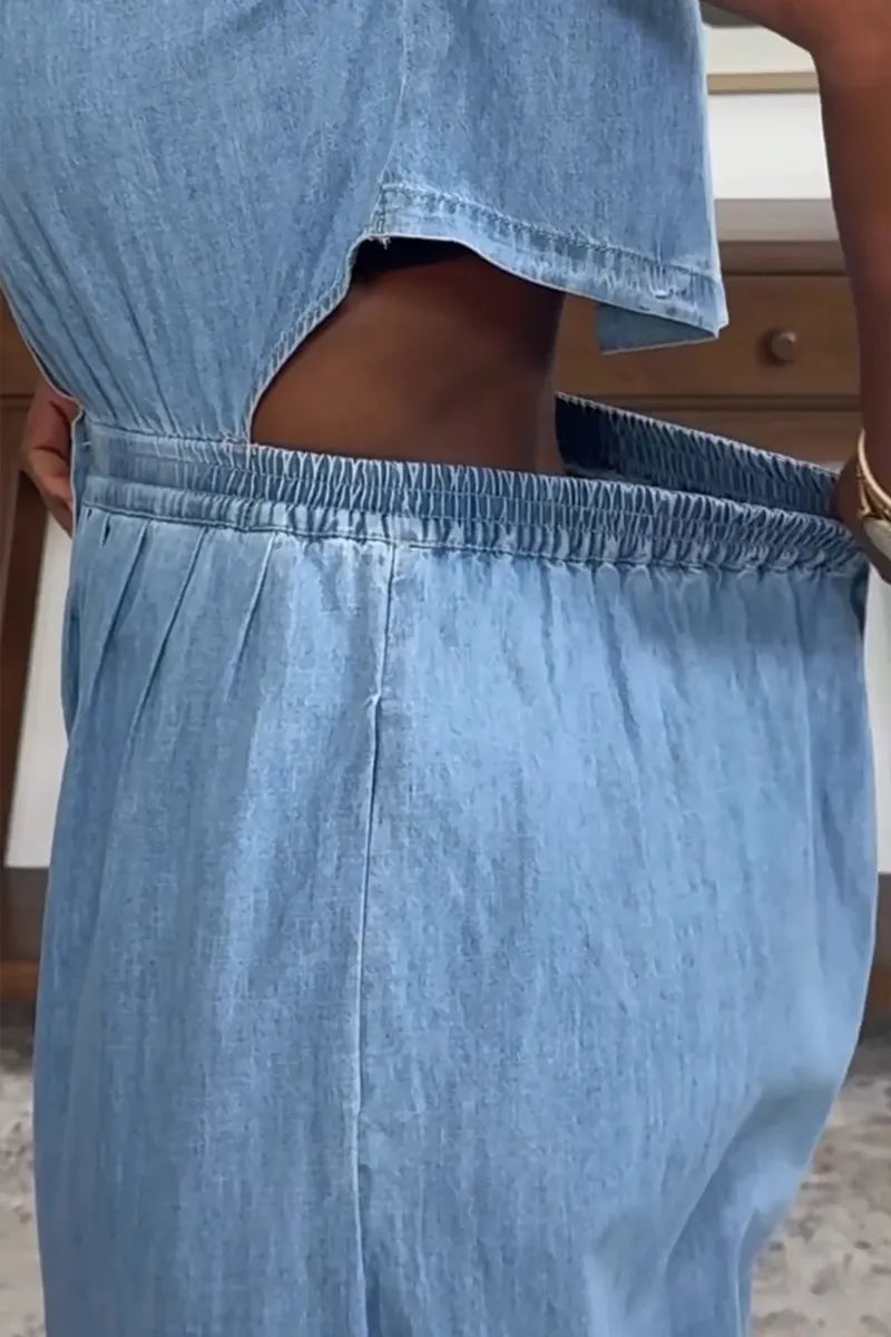 Women's Casual Sleeveless Wide Leg Denim Jumpsuit