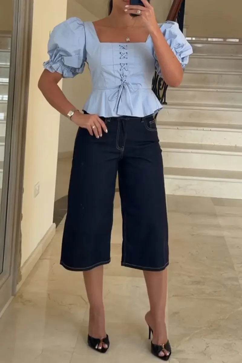 Women's Washed Denim Casual Cropped Pants