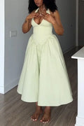 Women Neck Hanging Deep V-neck Patchwork Solid Color Elegant Temperament Dress