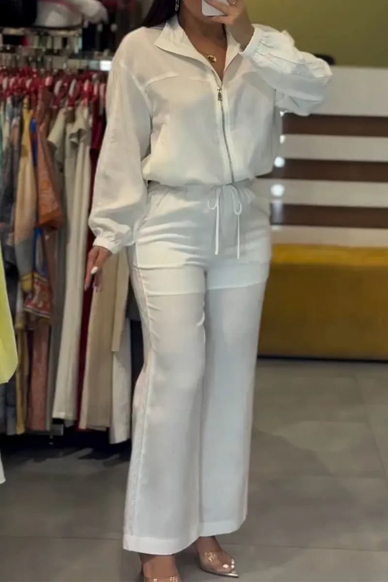 Women's Collar Zipper Jacket+ Pants Casual Set