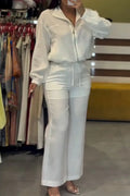 Women's Collar Zipper Jacket+ Pants Casual Set
