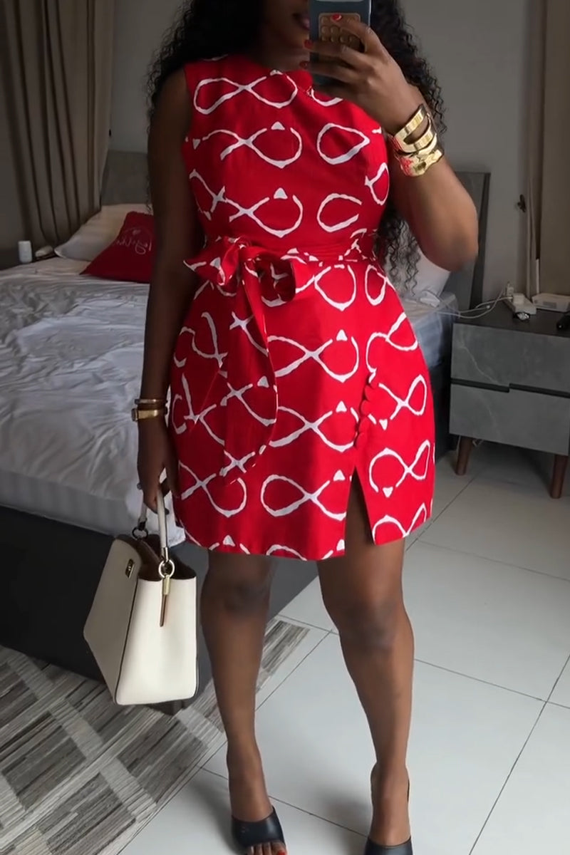 Women's Round Neck Printed Strap Casual Dress