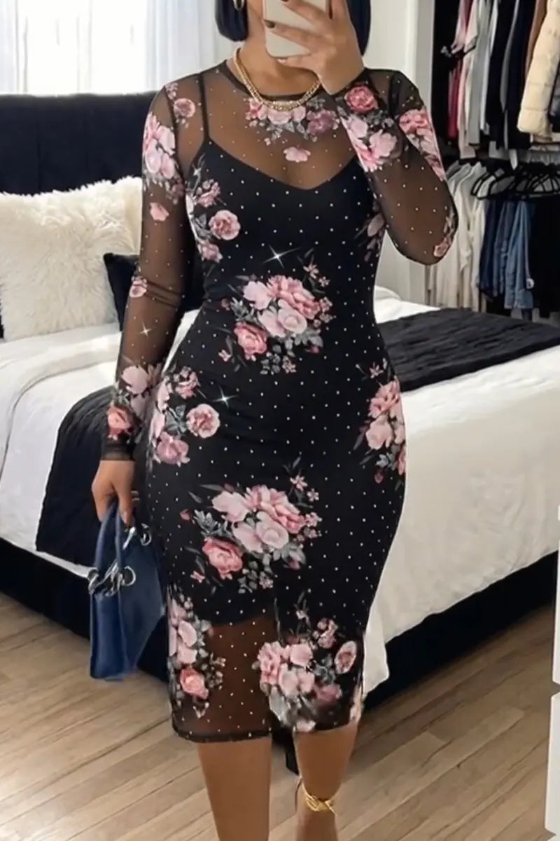 Women Elegant Temperament Printed Dress Two-piece Set