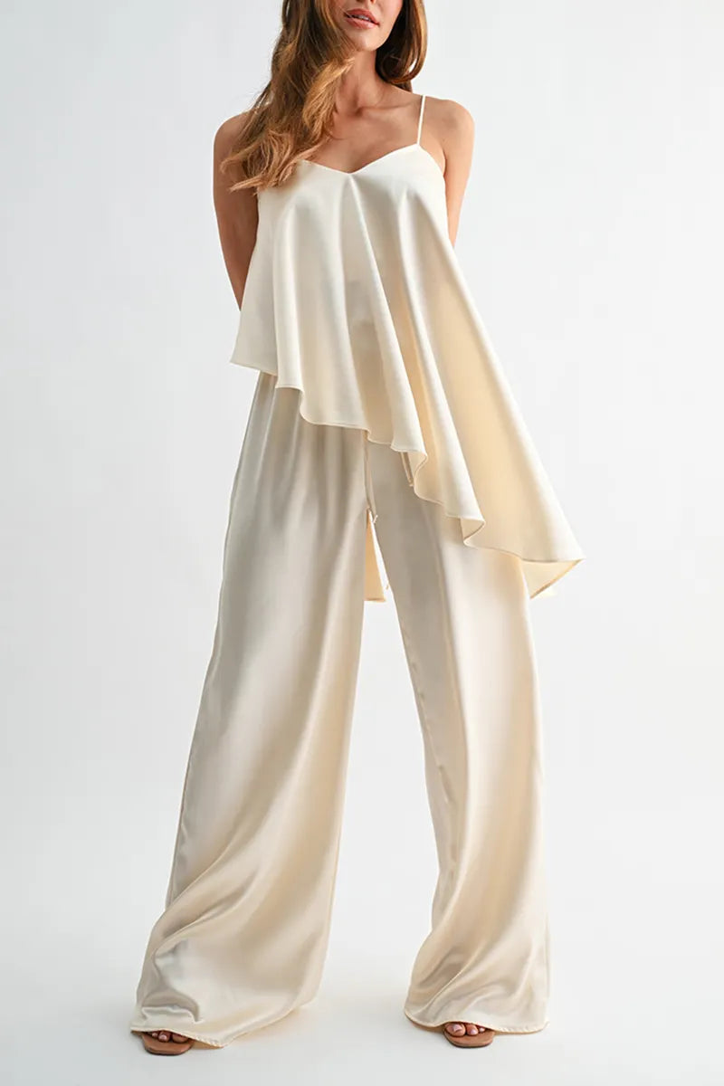 Women's Casual Asymmetric Hem Vest Pants Two-Piece Set