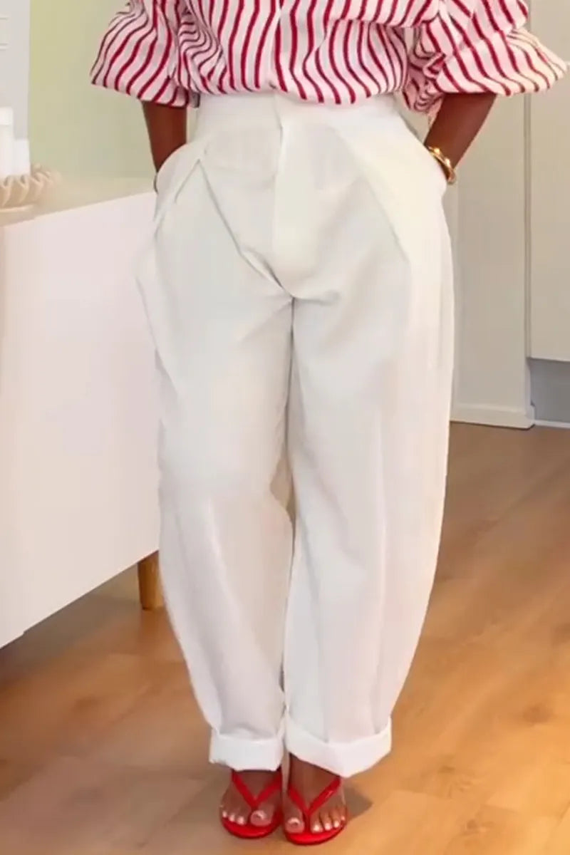 Women's Temperament Casual Collar Vertical Stripe Shirt or Solid Color Pants
