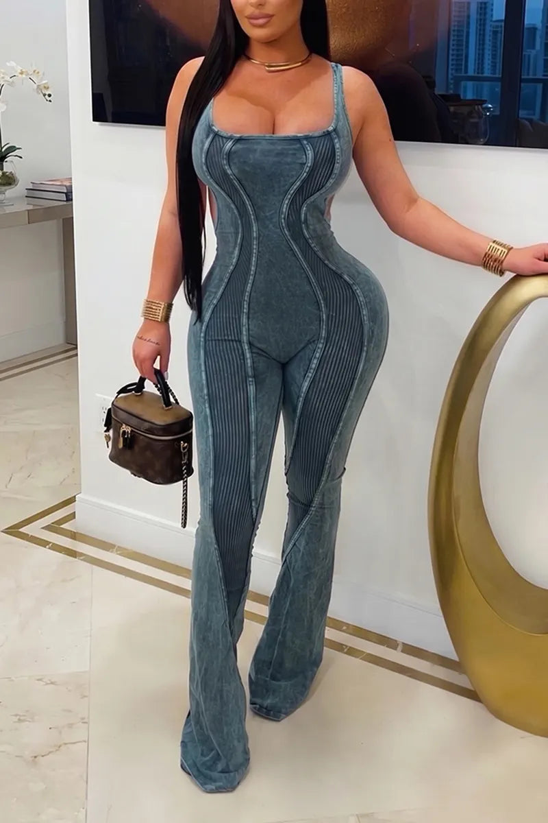 Women's Fashion Stretch Slim Fit Open-Back Jumpsuit