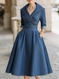 Women's V-neck Long-sleeved Casual Loose Denim Dress