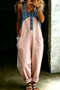 Women's Casual Denim Patchwork Loose Overalls Jumpsuit