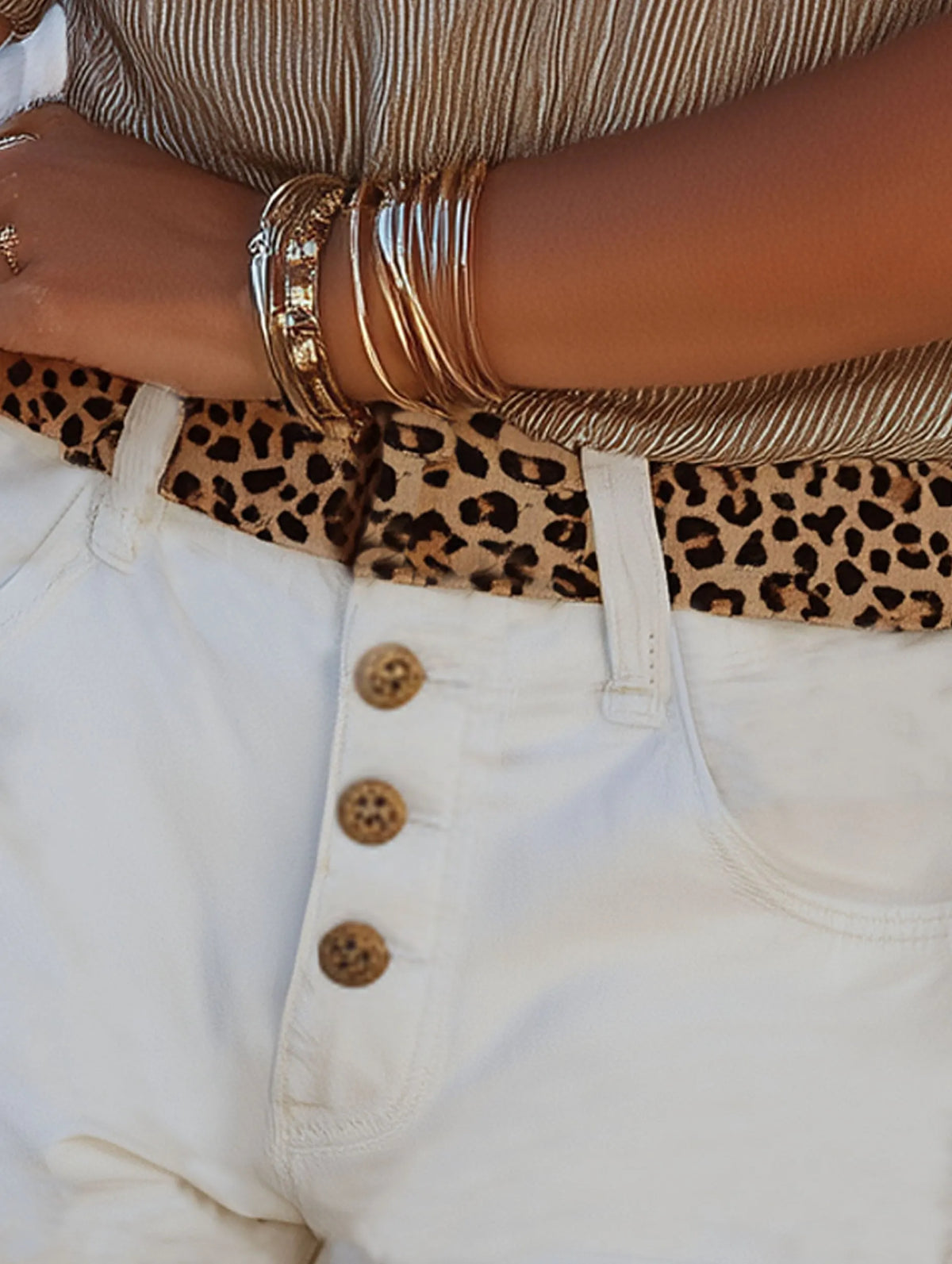 Resort Casual Leopard Print Patchwork White Denim Shorts