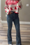 Women's Fashion Sparkling Plaid Rhinestone Jeans