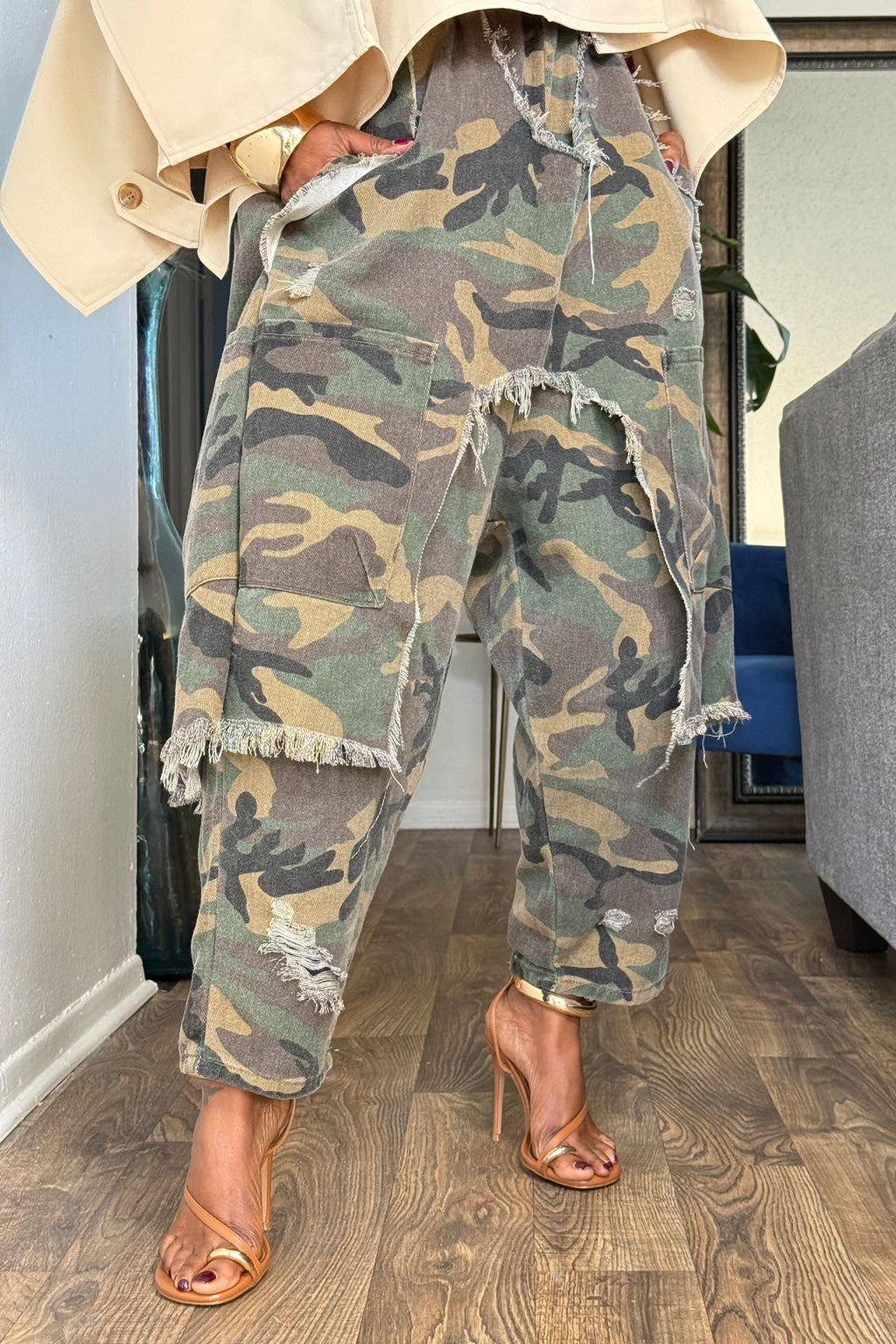 Women's Street Camo Washed Denim Double Layer Jeans