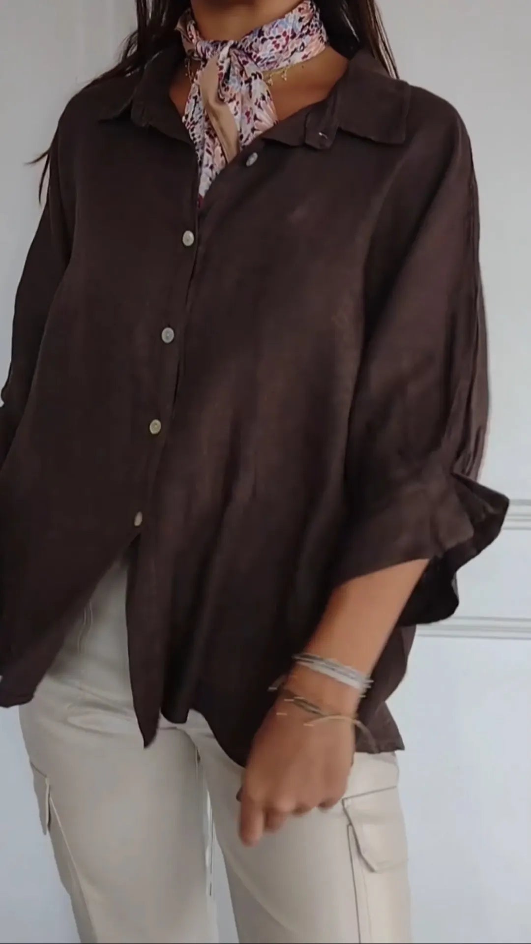 Women's Collar Solid Color Breasted Casual Top