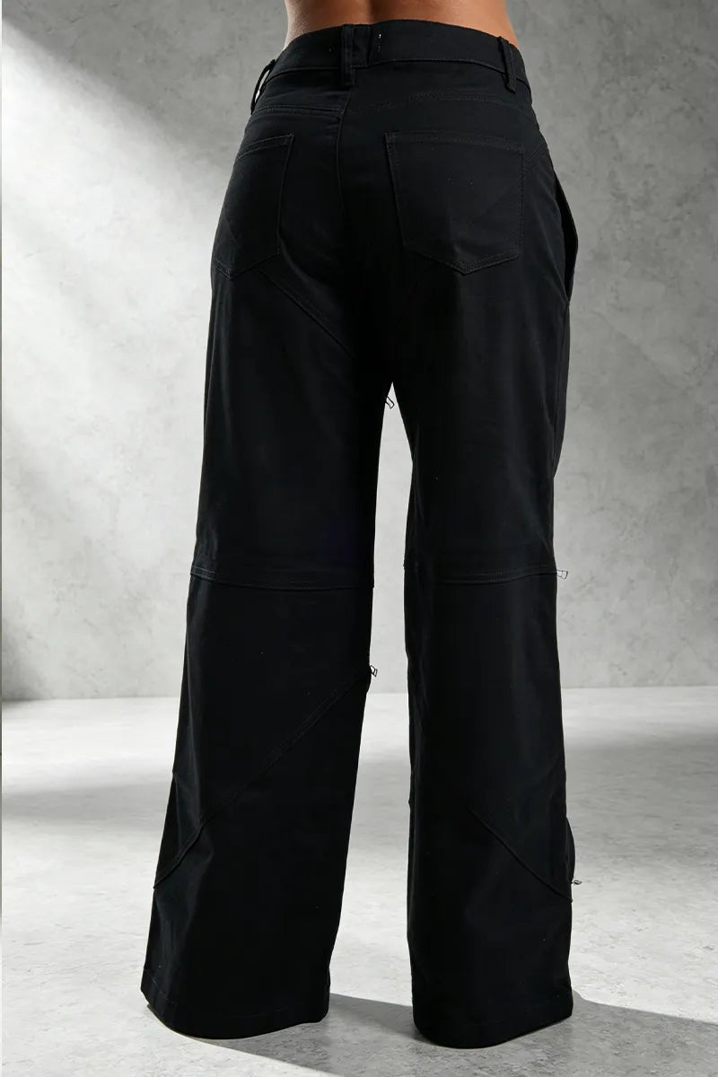 Women's Casual Multi Zipper Splicing Wide Leg Jeans