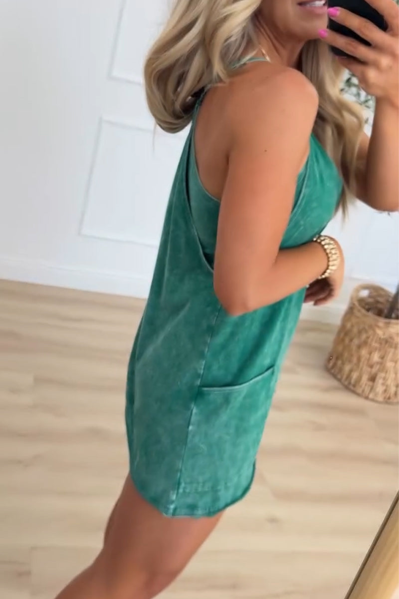 Women's Solid Color Casual Dress with Suspenders
