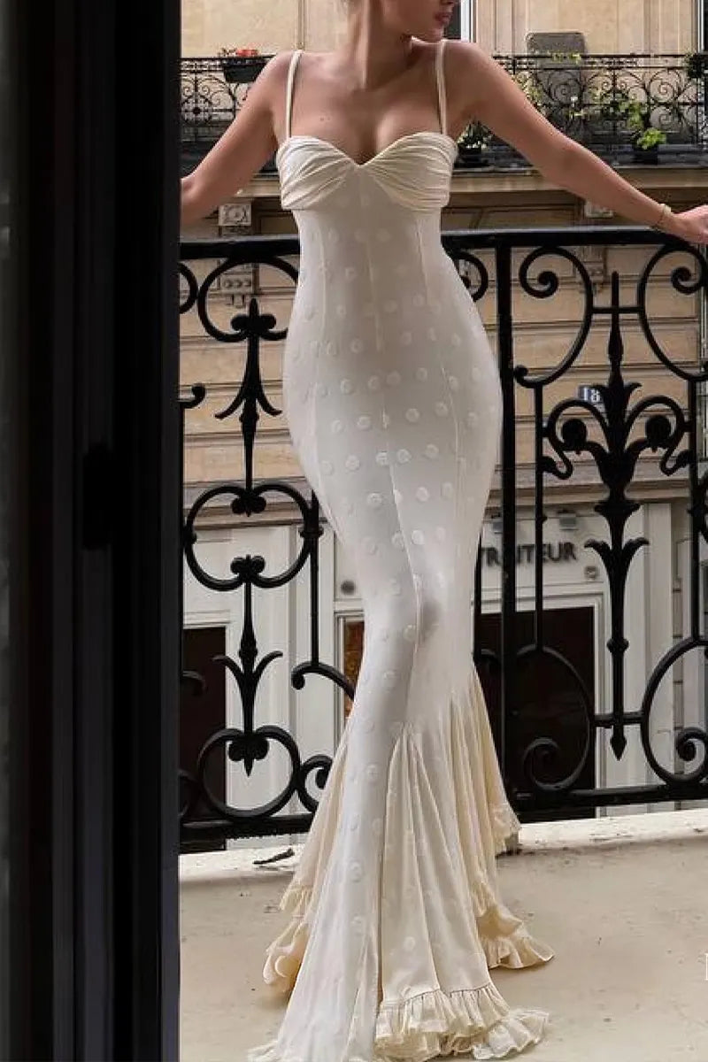 Women's Elegant Fashion Polka Dot Mermaid Hem Maxi Dress