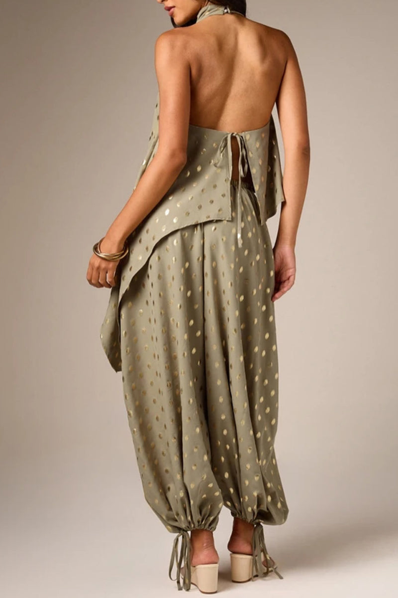 Women's Casual Foil Print Backless Vest and Pants Two-Piece Set