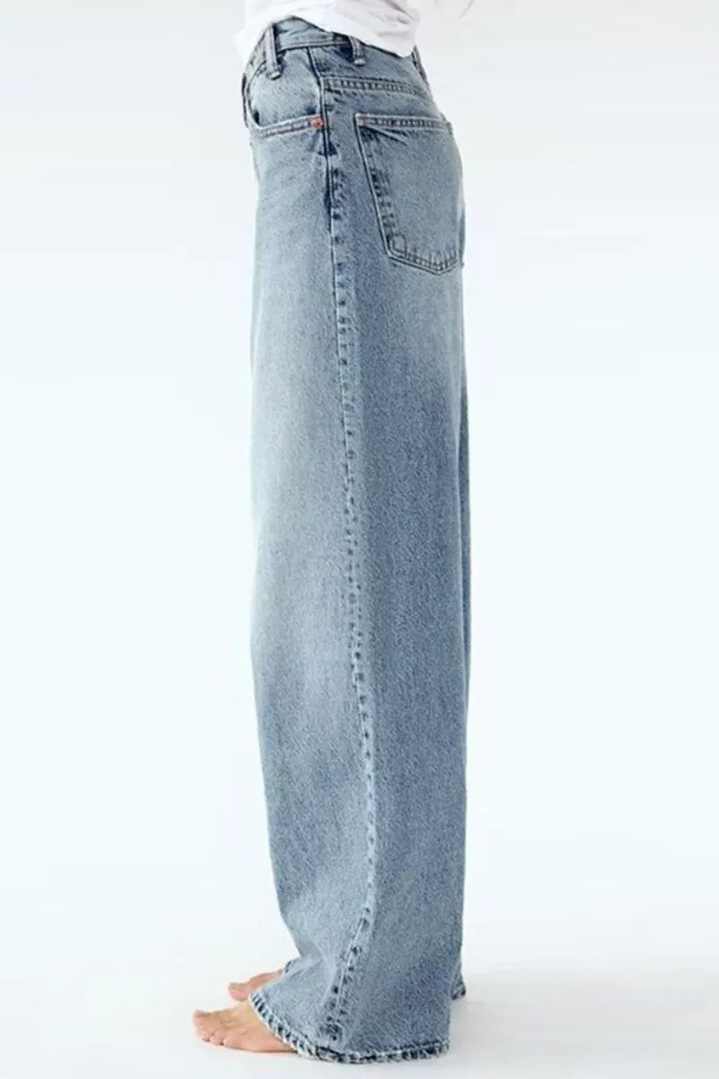 Women's Fashion Asymmetric Waistband Washed Jeans