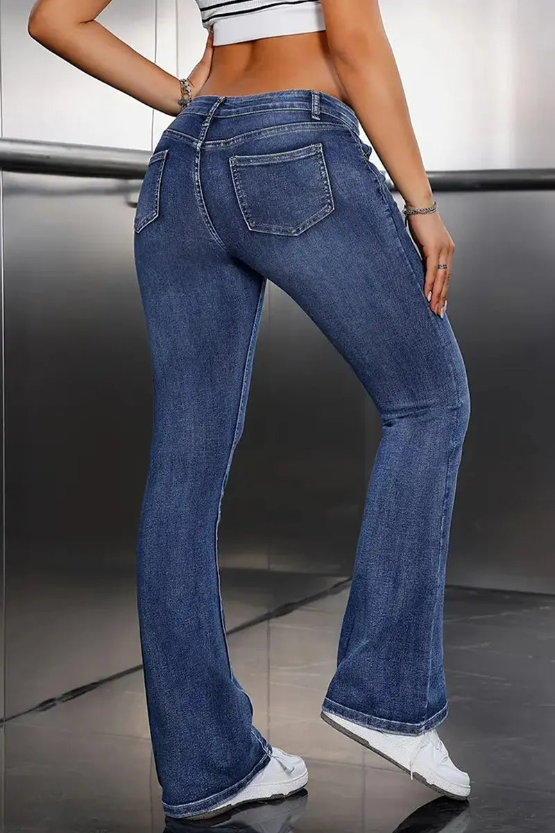 Versatile Navy Blue Elastic Bootcut Women's Jeans