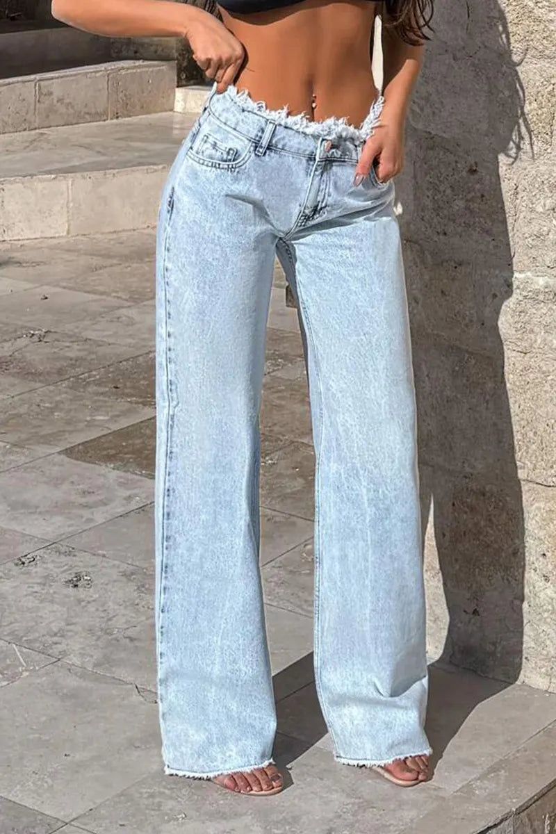Women's Distressed Droopy Wide-Leg Denim Jeans
