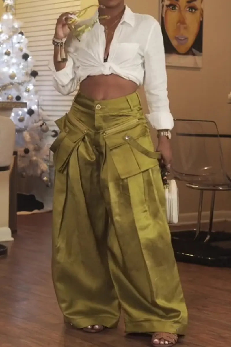 Women's Casual Loose Fit Trousers With Detachable Pockets