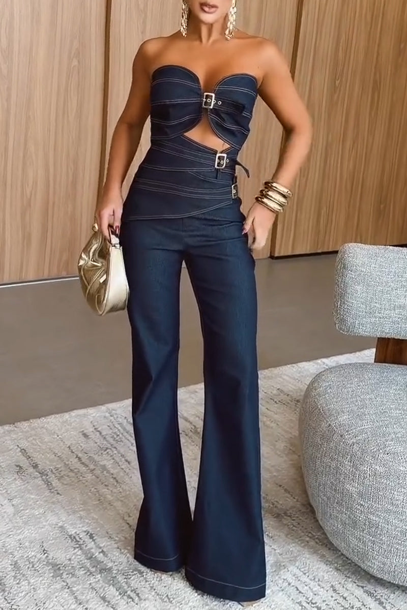 Women's Strapless Patchwork Top or High Waisted Patchwork Jeans