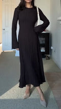 Womens Round Neck Solid Color Casual Dress