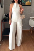 Women's Simple Commuter Backless Wide Leg Jumpsuit