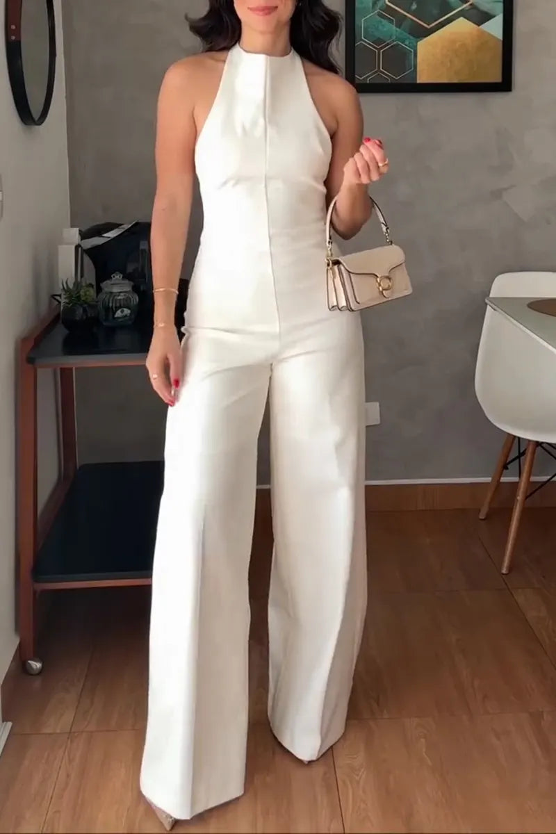 Women's Simple Commuter Backless Wide Leg Jumpsuit