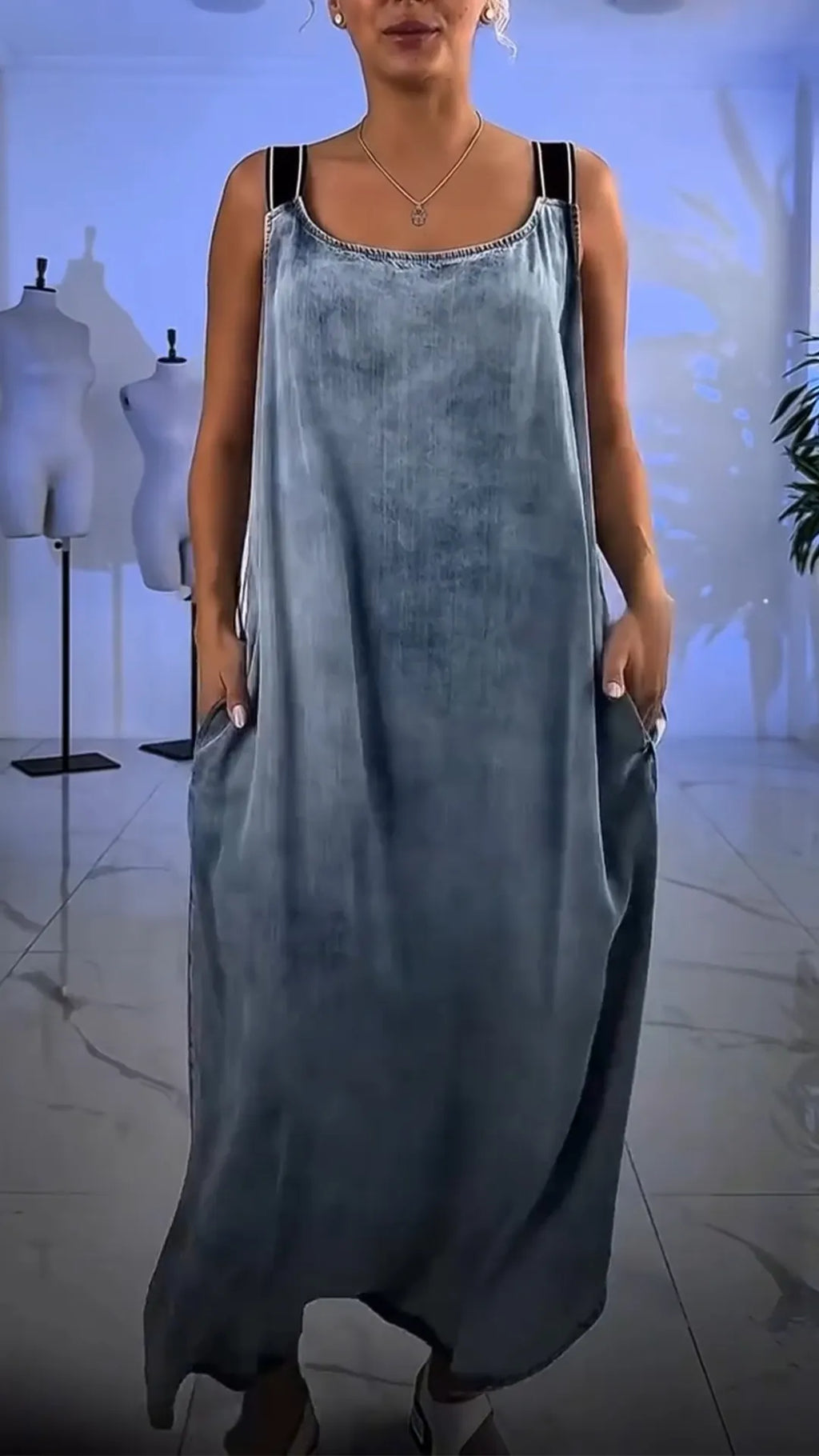 Ladies' Spaghetti Straps with Vertical Stripes for Casual and Loose Fit Dress