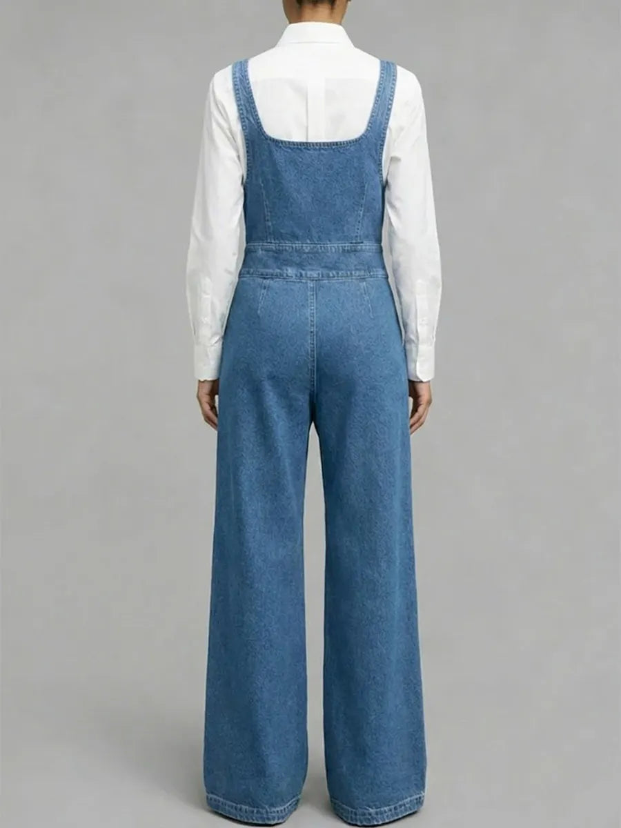 Women's Square-neck Sleeveless Loose-fitting Denim Wide-leg Jumpsuit
