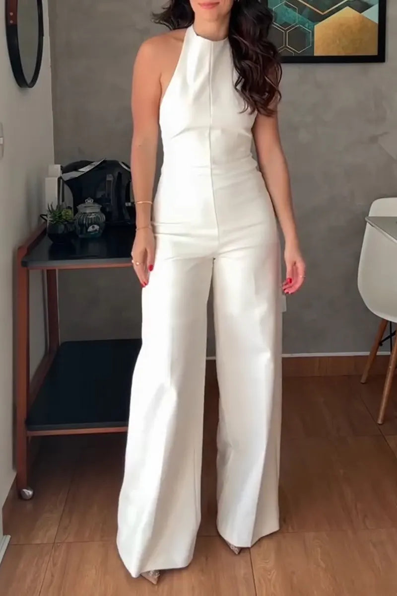 Women's Simple Commuter Backless Wide Leg Jumpsuit