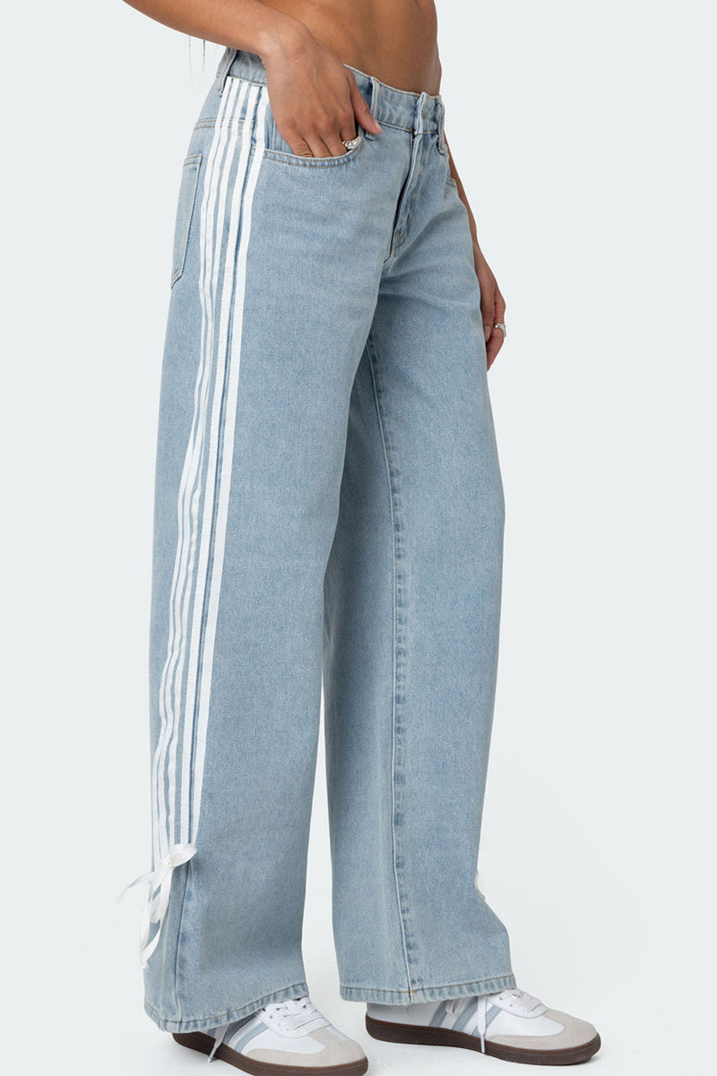 Fashion Loose Fit Side Stripe Wide Leg Jeans
