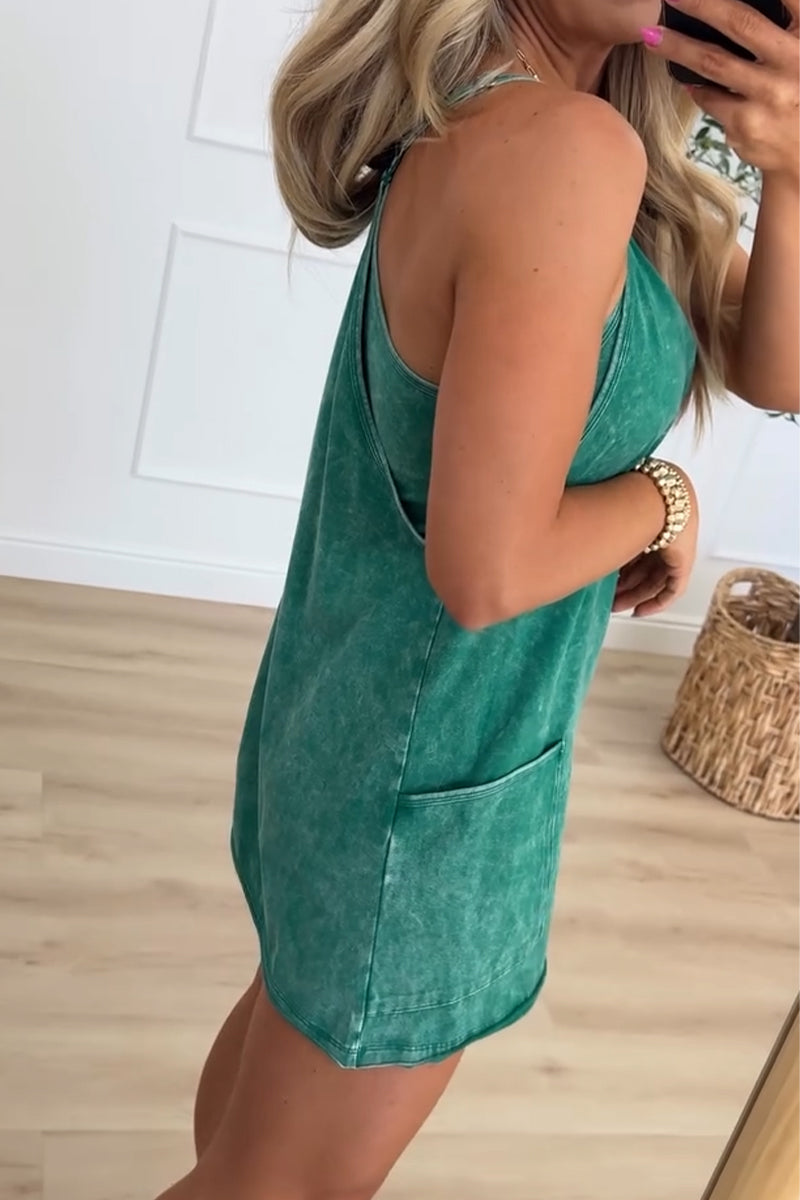 Women's Solid Color Casual Dress with Suspenders