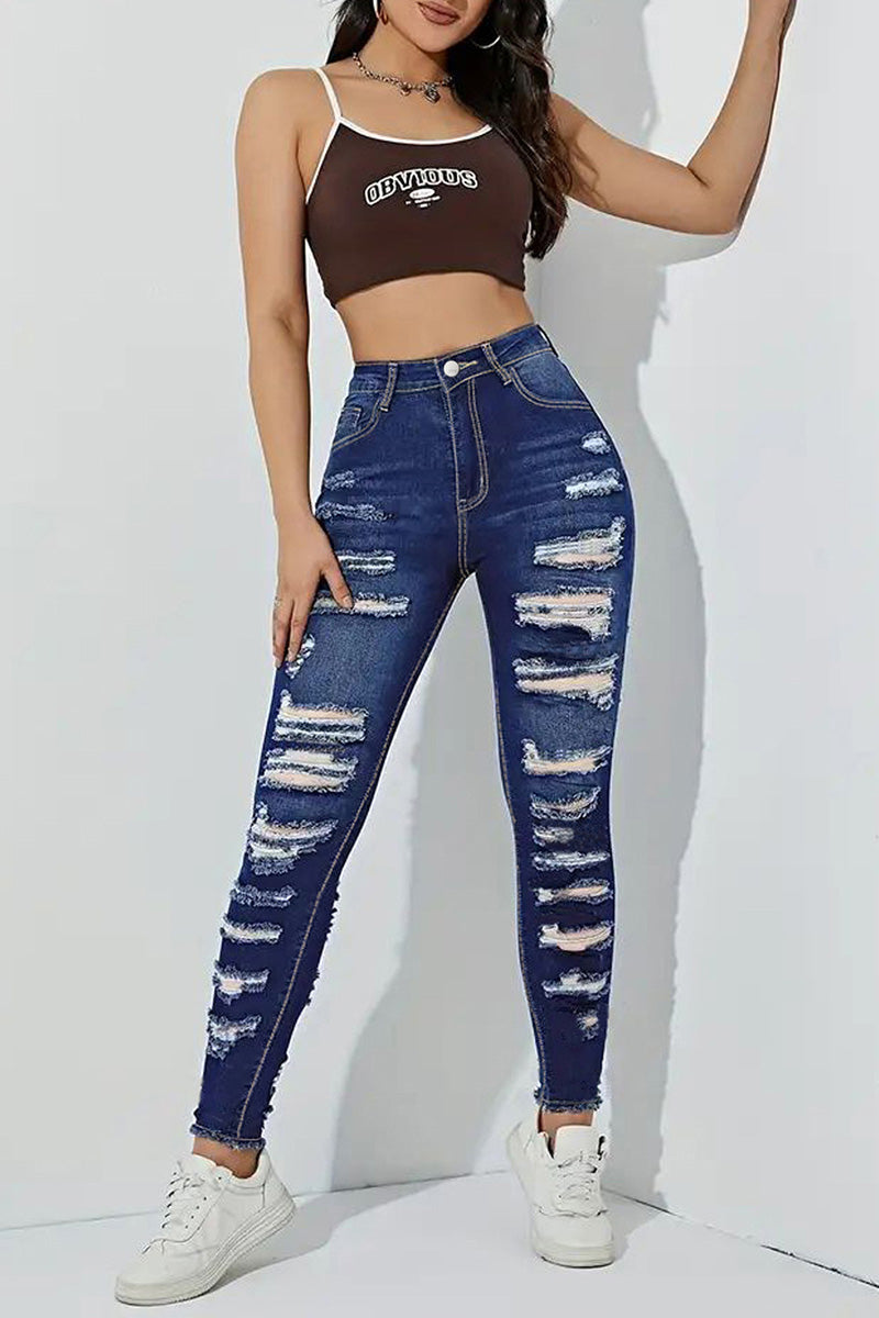 Women's Distressed Hem Stretch Skinny Jeans