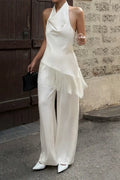 Women's Elegant Simple Fringe Hem Vest Pants Two-Piece Set