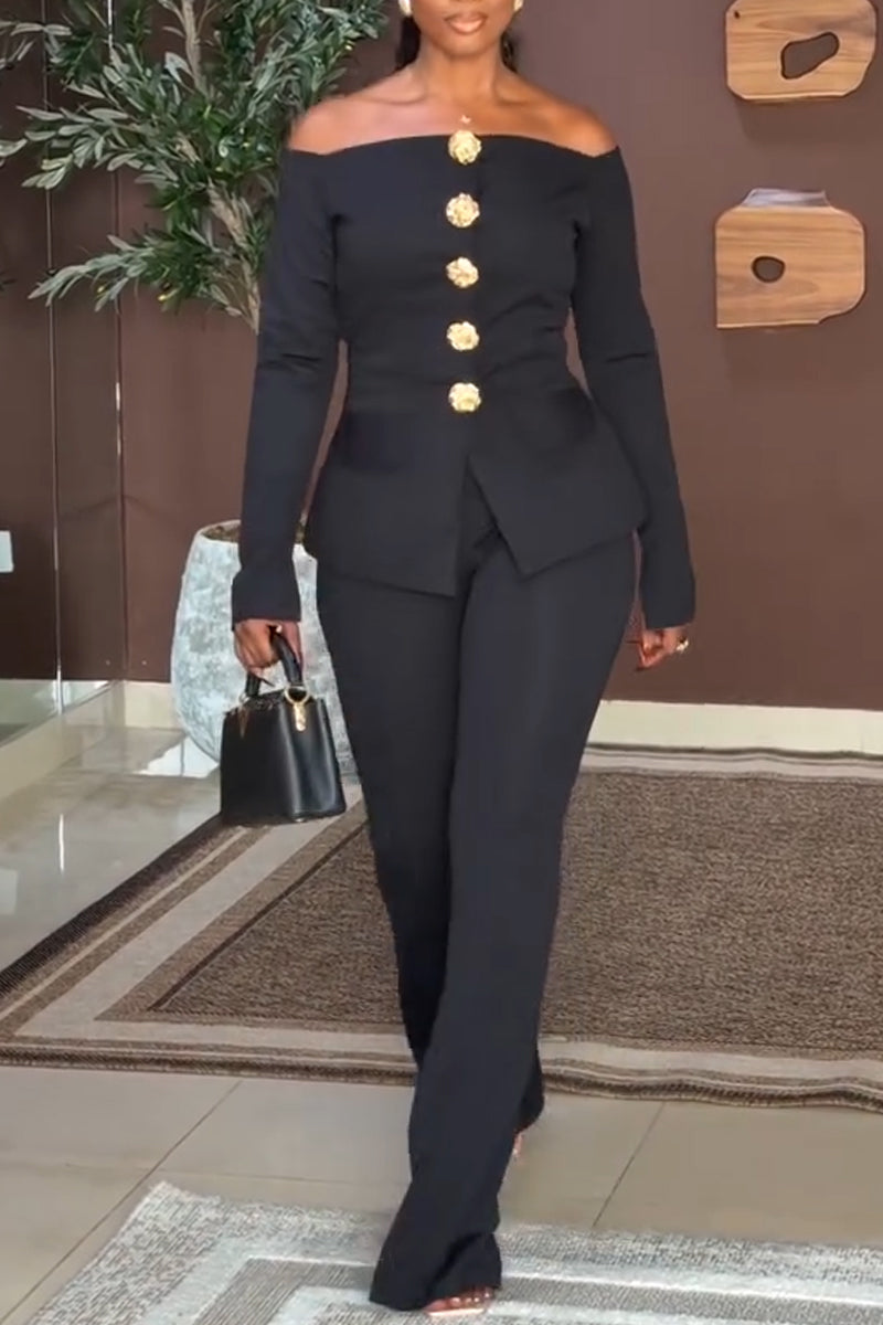 Women's One Neck Breasted Top+ Pants Temperament Commuting Suit