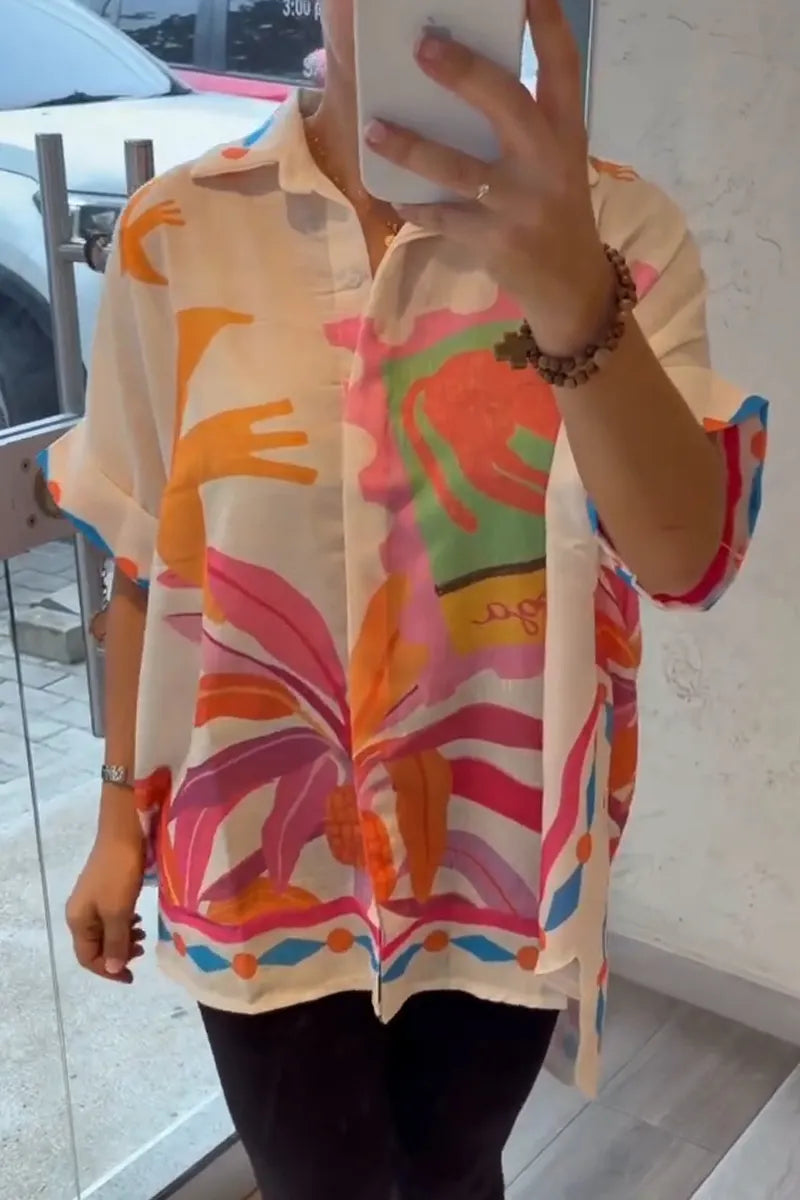 Women Collar Printed Loose Casual Top