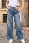Women's Casual Spray Painted White Polka Dot Wide Leg Jeans