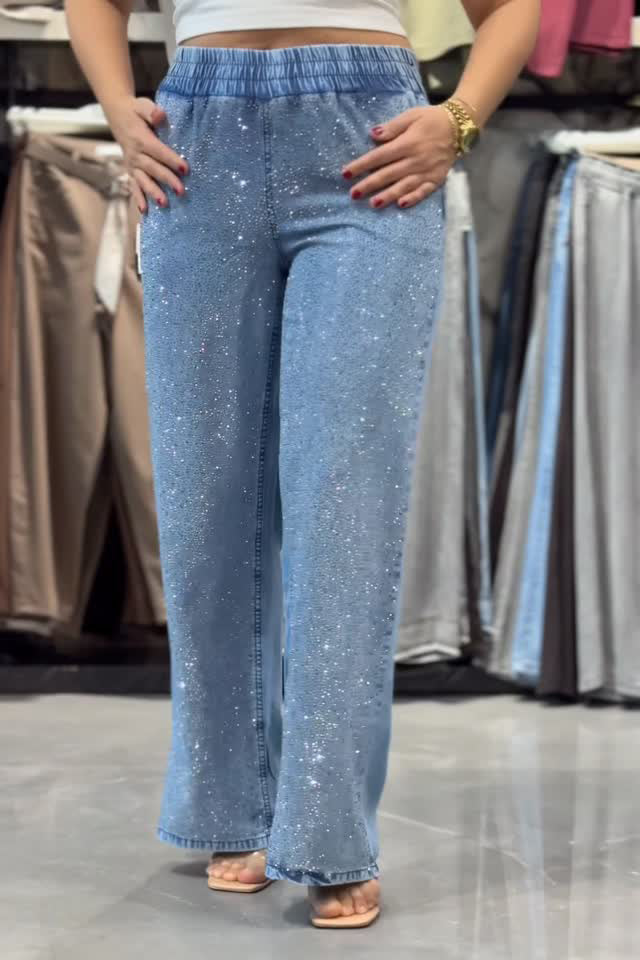 Women's Casual Stretch-Waist Rhinestone Jeans