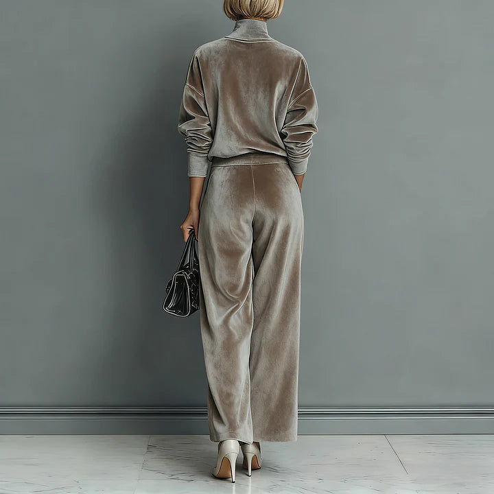 Velvet Cloud Oversized Co-ord Set: Luxe Turtleneck & Tailored Wide-Leg Pants