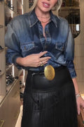 Women's Collar Washed Denim Shirt or Irregular Tassel Skirt