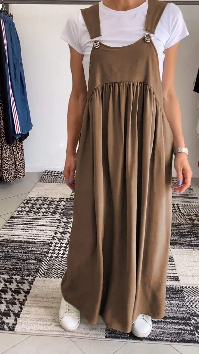 Relaxed Fit Cotton and Linen Suspender Dress