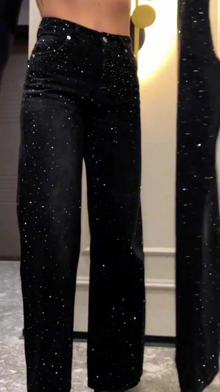 Women's Rhinestone-embellished Casual Denim Pants
