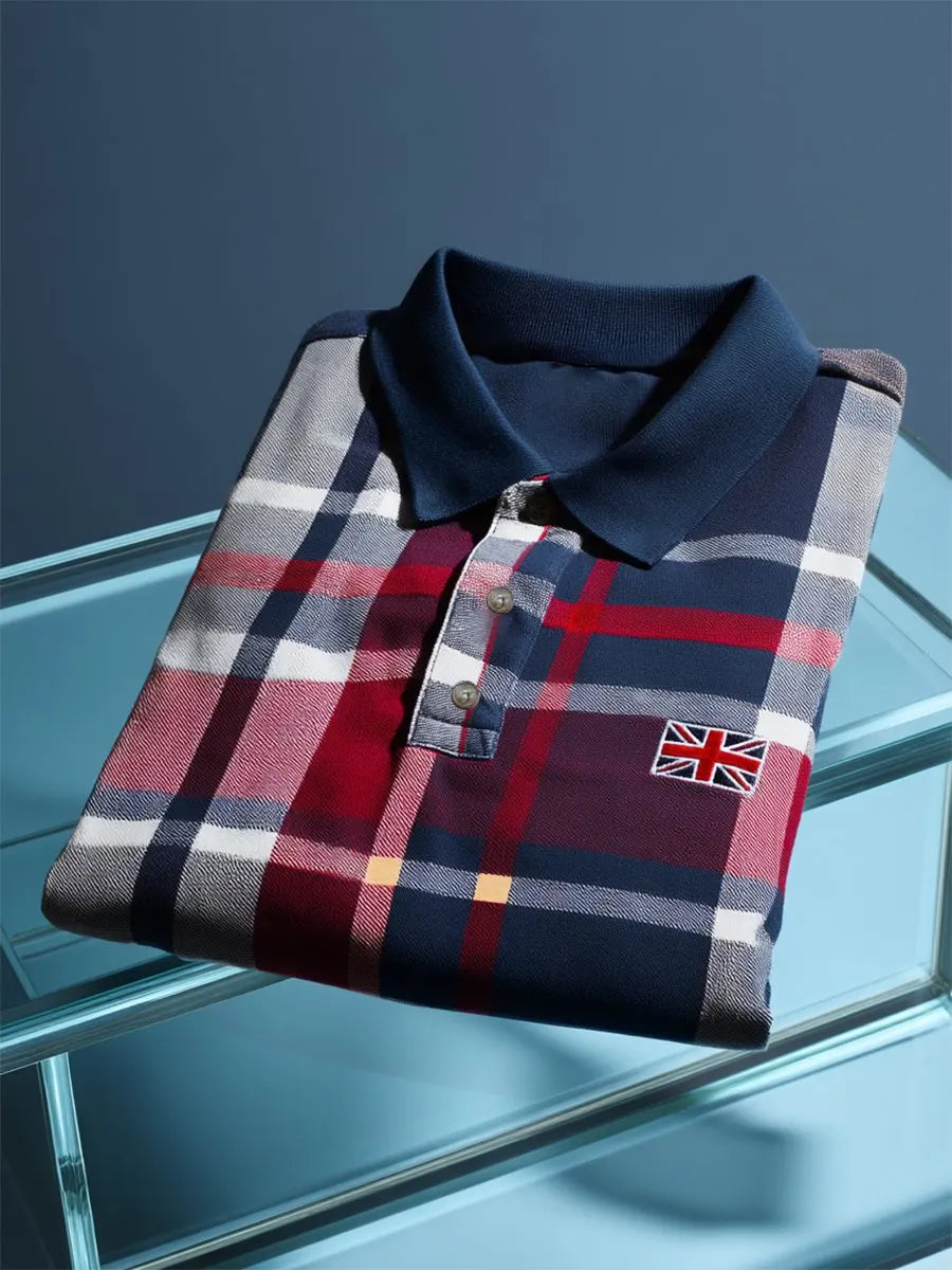 Men's Business Casual Union Jack Button Short Sleeve Polo Shirt
