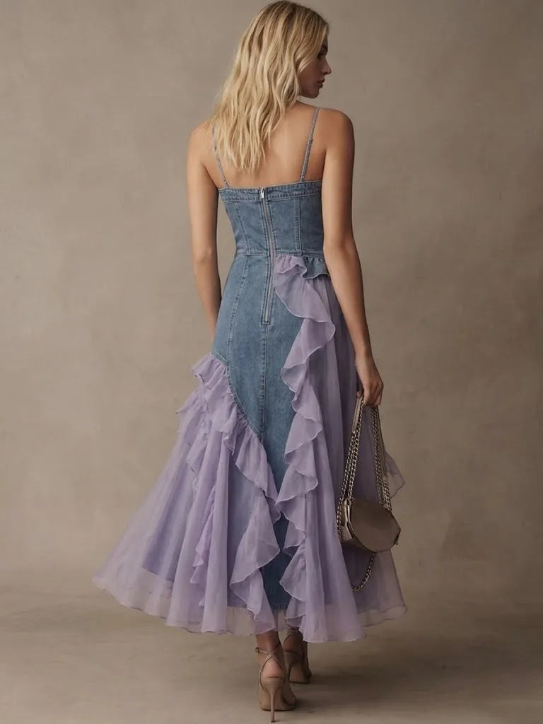 Stylish Casual Spliced chiffon And Denim Dress